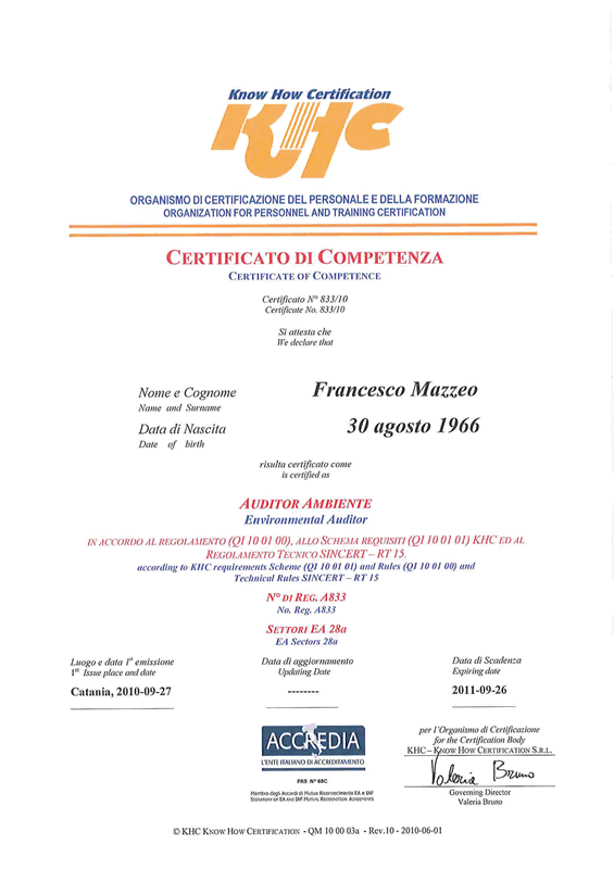 Auditor Ambientale Certificato