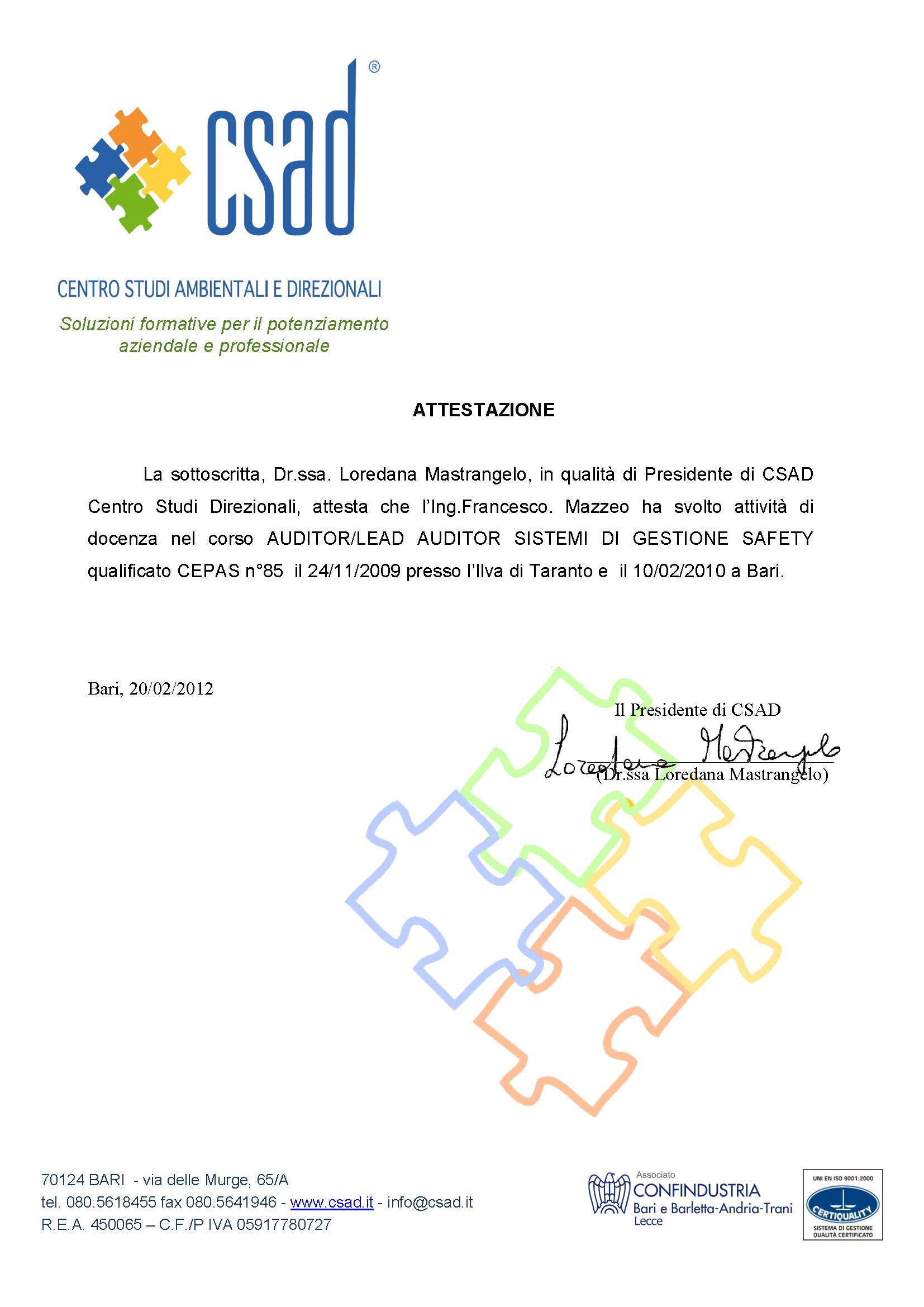 CSAD - Corso CEPAS OHSAS 18001